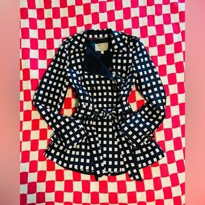 Banana Republic Preppy Navy Plaid Checker Patterned Button Jacket Trench Coat